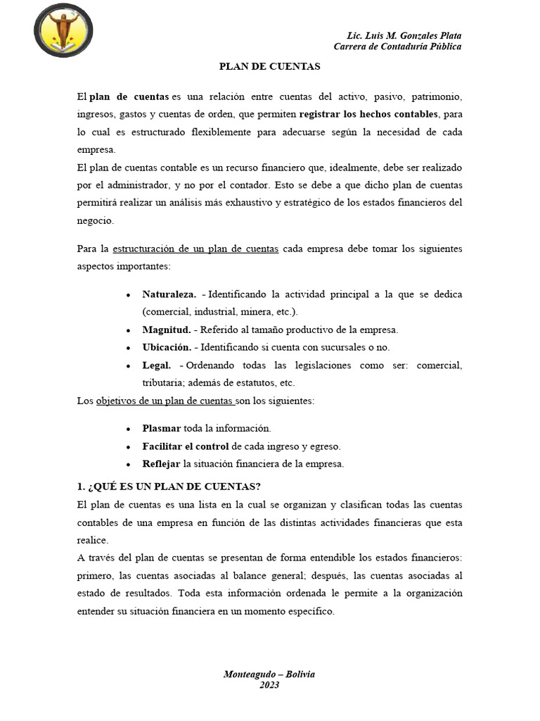 Estructura y Función del Plan de Cuentas | PDF | Contabilidad | Estado ...