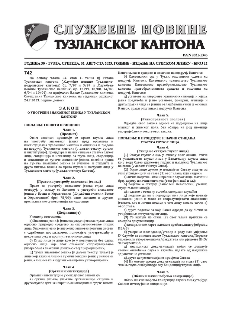 Službene Novine TK BR. 12-20223 | PDF