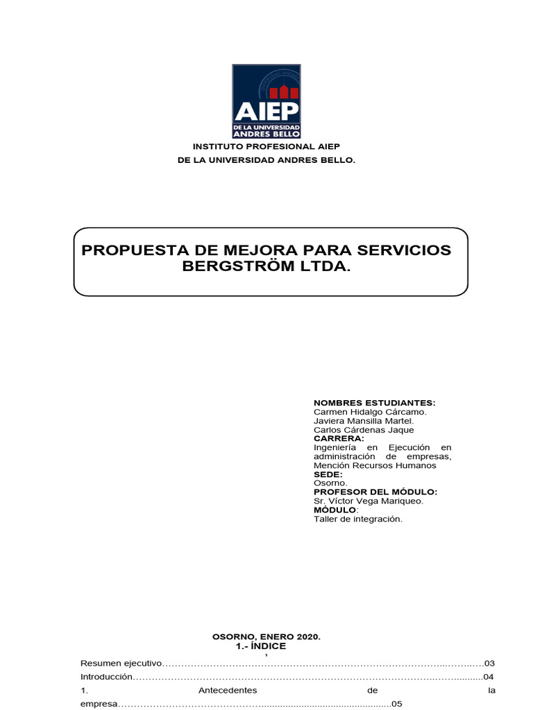 Propuesta de Mejora para Servicios Begrstrom Ltda. | PDF | Metodología ...