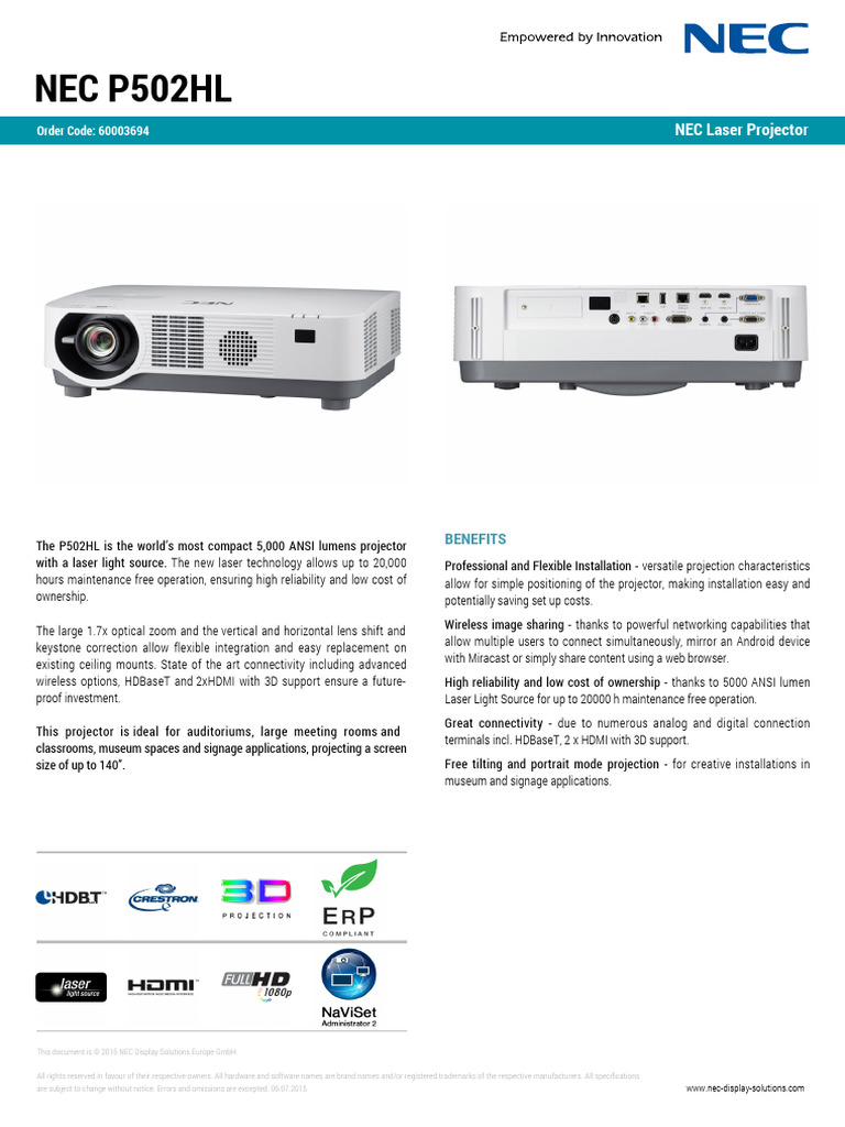 NEC P502HL Datasheet PDF Hdmi Electrical Engineering