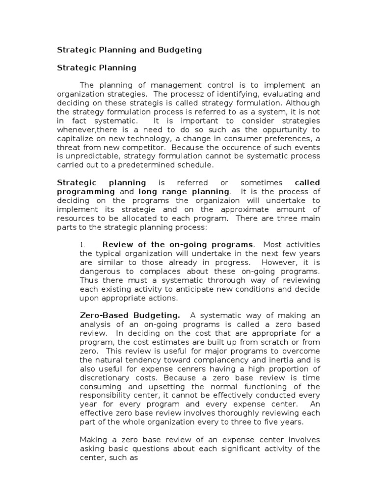 Strategic planning budgeting and zero based review a comprehensive