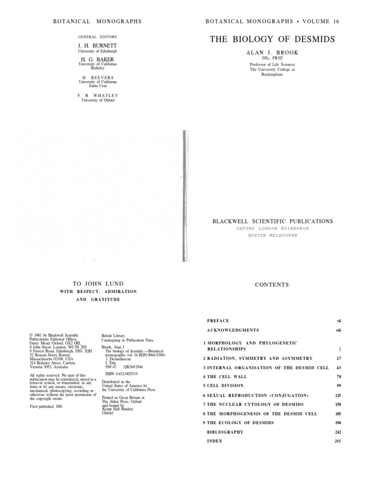 (Desmideas Id) The Biology of Desmids - Brook A.J. | PDF | Algae | Plants