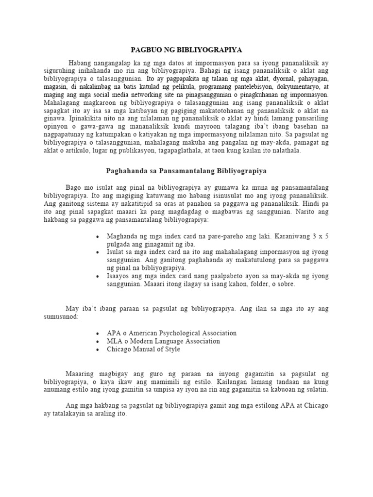 Pagbuo NG Bibliyograpiya | PDF