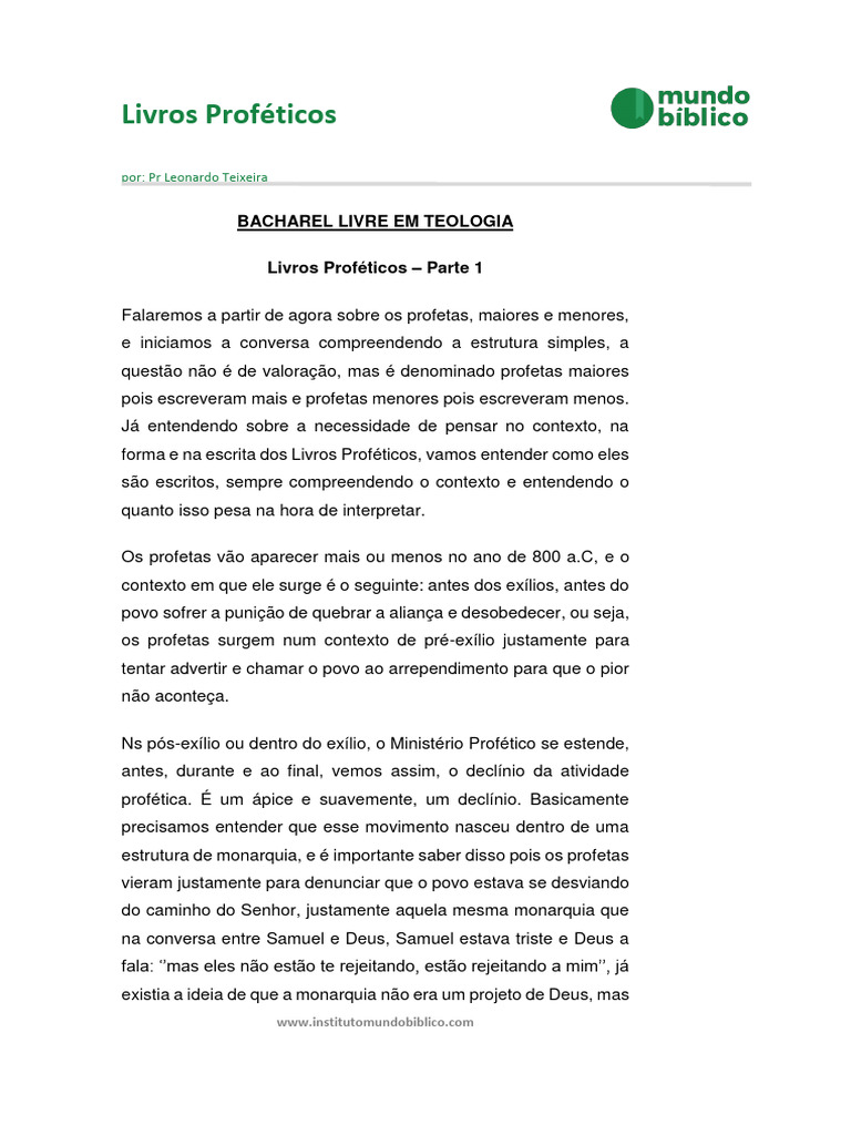 Livros Proféticos Parte 01 Pdf Profeta Bíblia