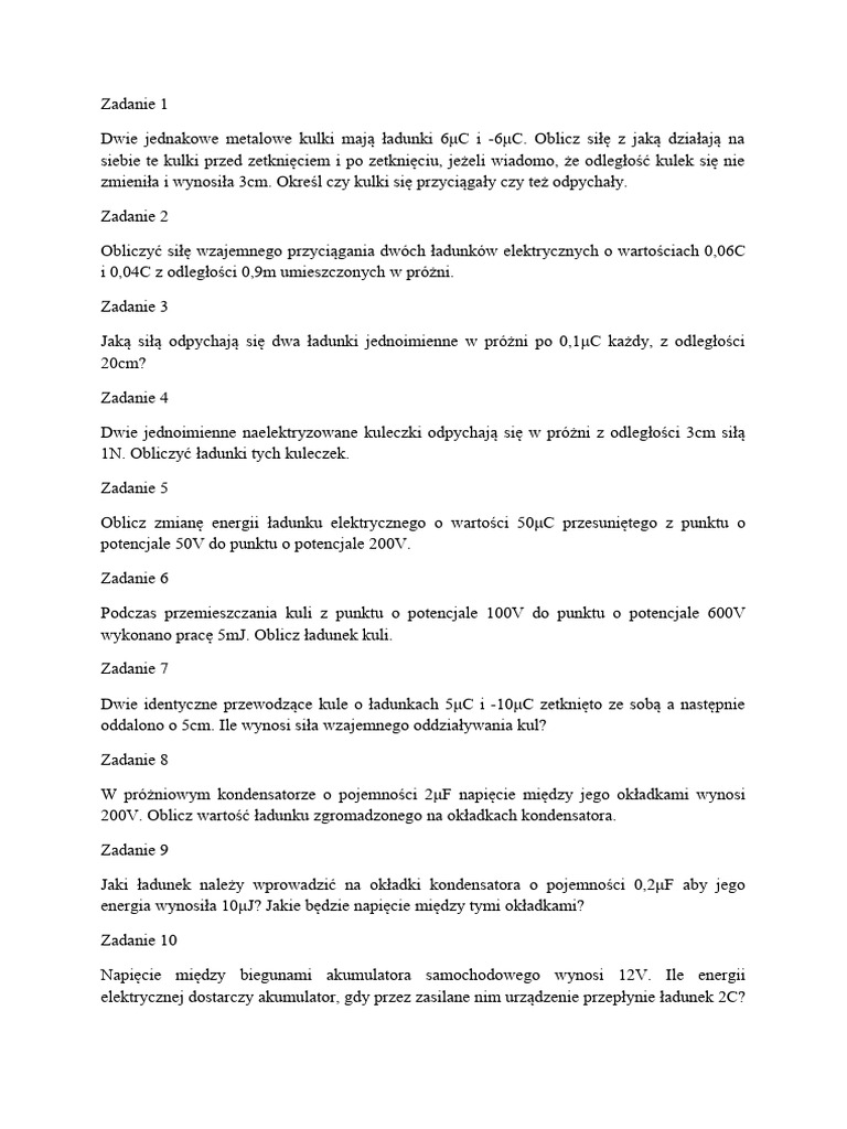 Zadania Z Elektrostatyki PDF