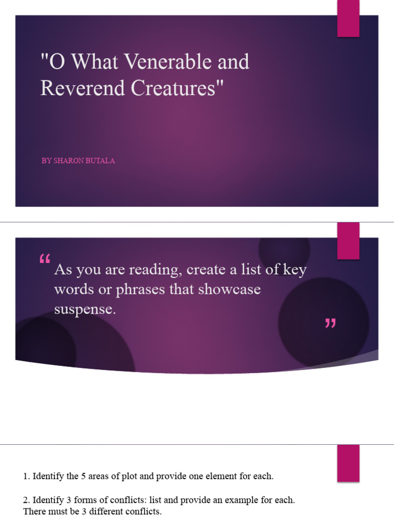 O What Venerable and Reverend Creatures Activity | PDF