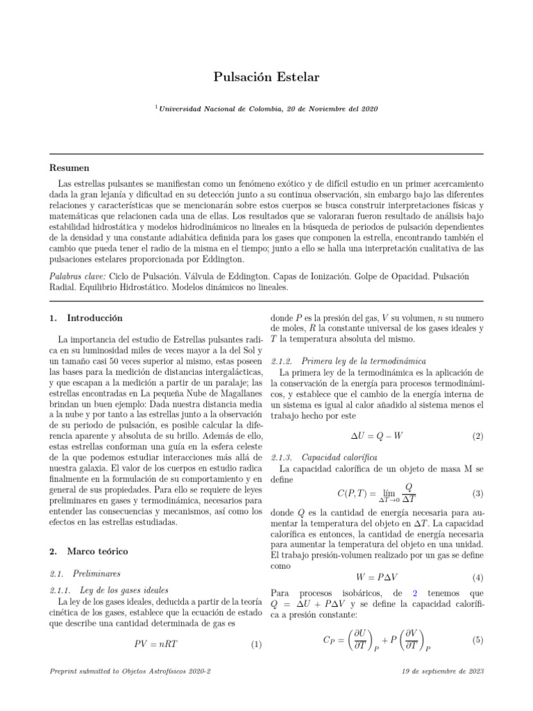 Pulsación Estelar | PDF | Gases | Estrellas