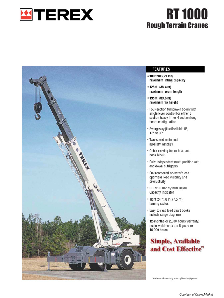 Terex RT 1000 Crane Specifications | PDF | Crane (Machine) | Automatic ...
