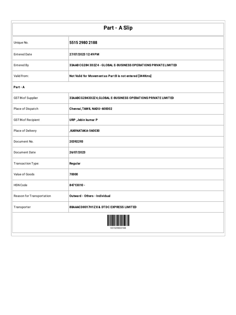 E-Way Bill Details for Goods Transport | PDF