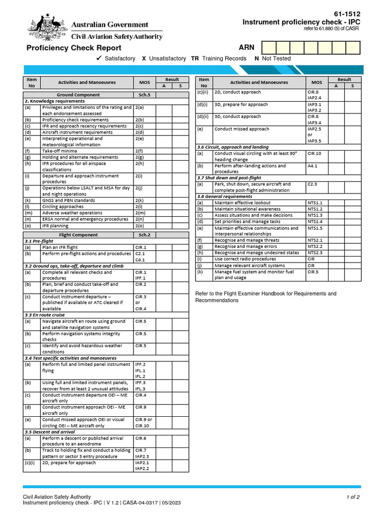 Instrument Rating Proficiency Check Checklist Form 61 1512 PDF