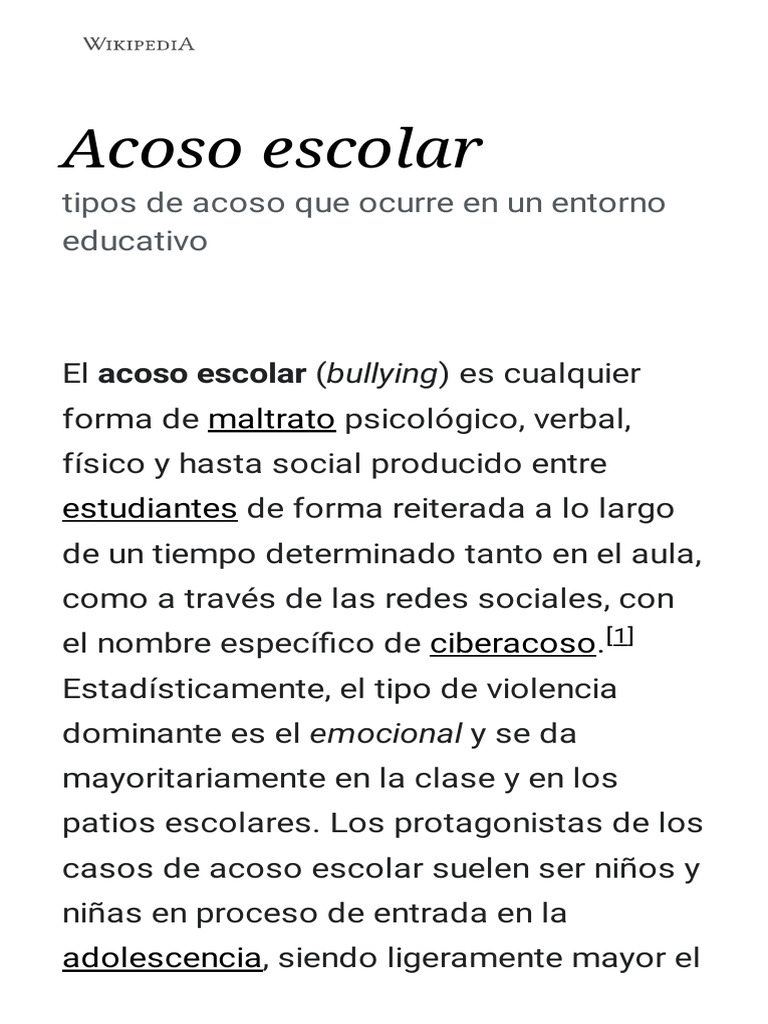 Acoso Escolar Wikipedia, La Enciclopedia Libre PDF Conceptos