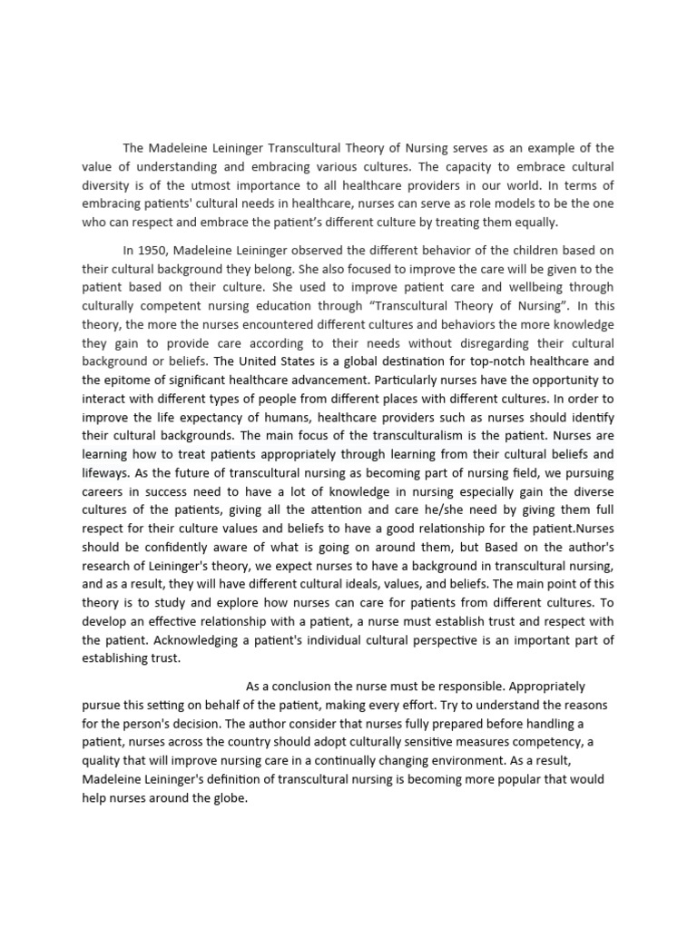 Madeleine Leininger and The Transcultural Theory of Nursing PDF