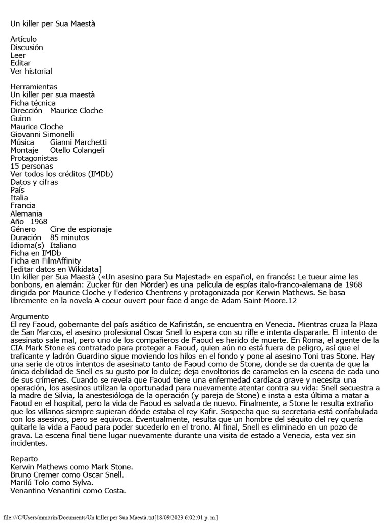 Un Killer Per Sua Maestà PDF Procesamiento de información social