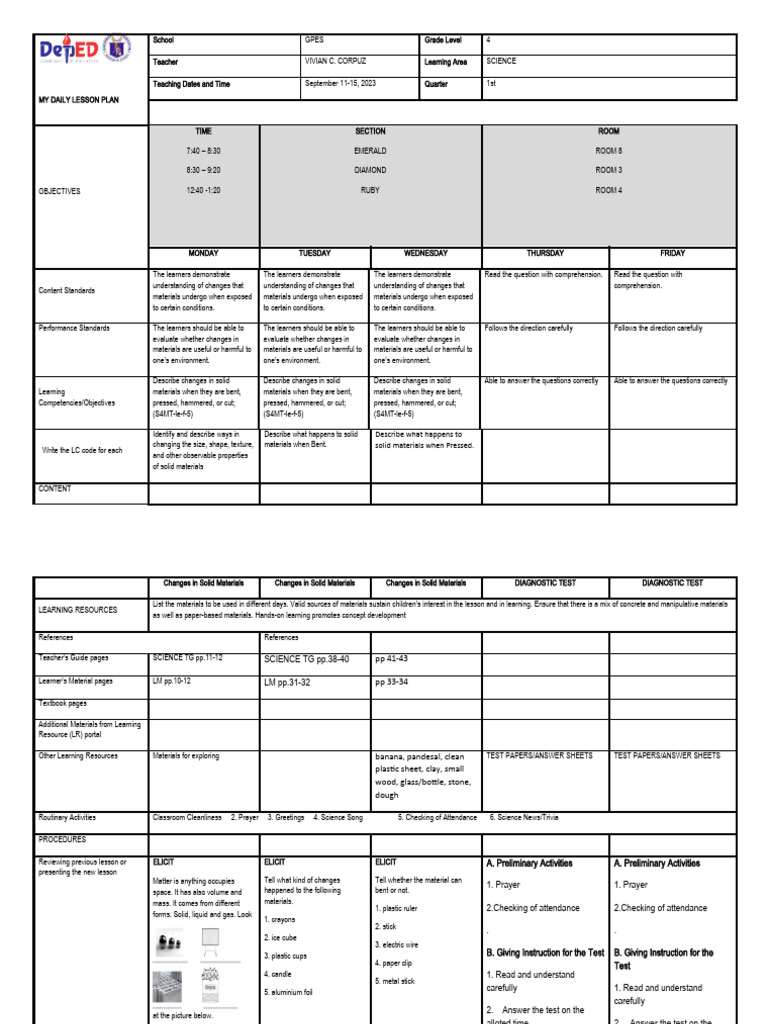 4th Grade Science Lesson Plan: Materials Changes | PDF | Shape | Learning
