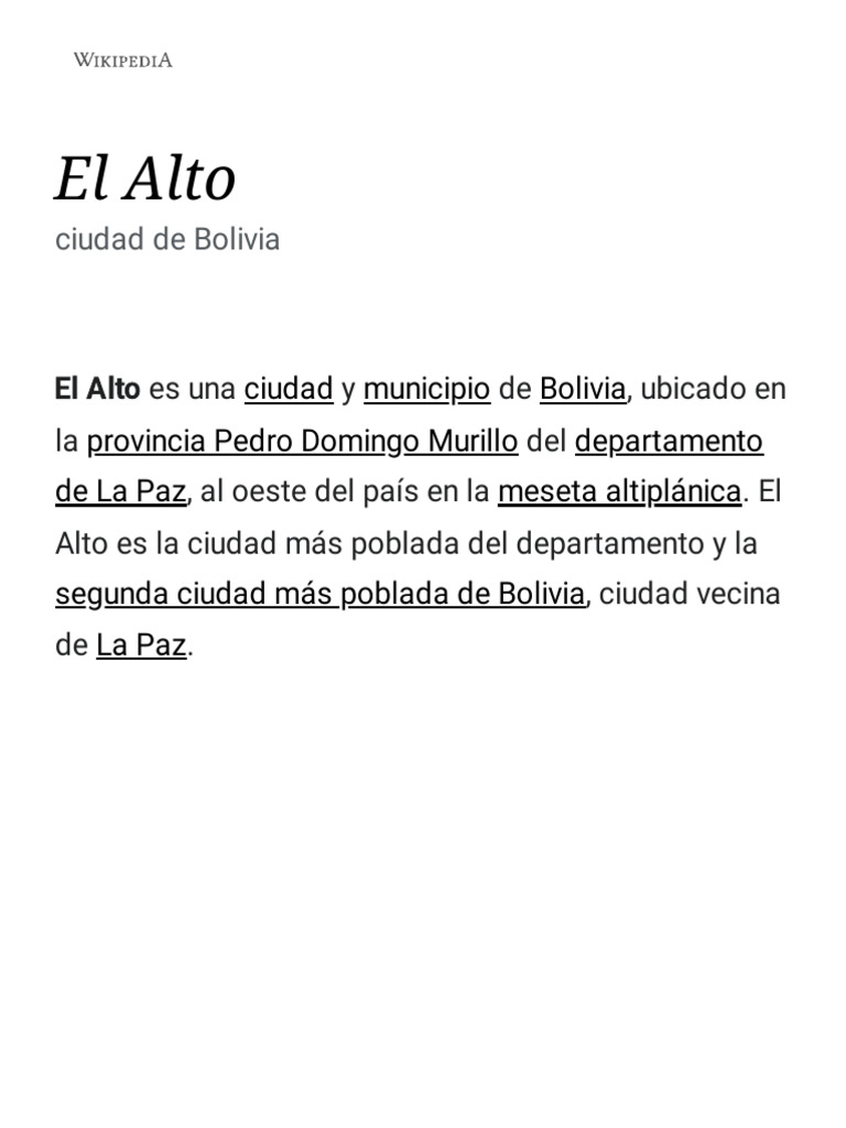 El Alto Wikipedia, La Enciclopedia Libre PDF Río Agua subterránea