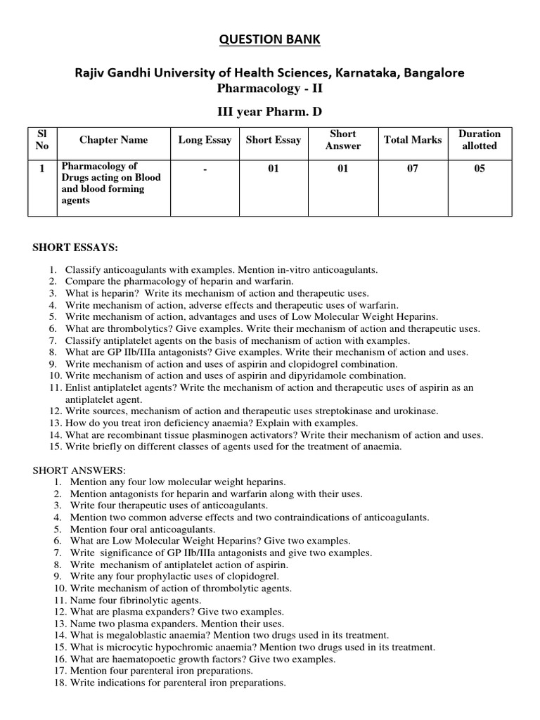 Pharm D Pharmacology Question Bank | PDF | Gene | Translation (Biology)