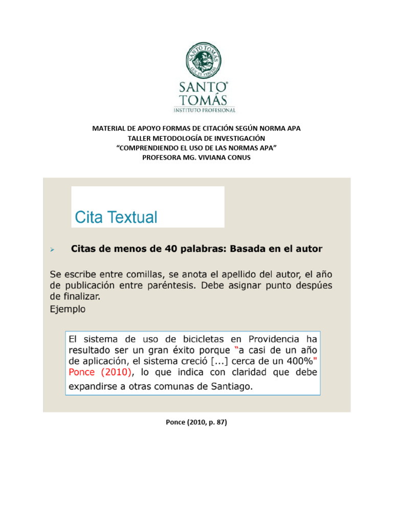 Material de Apoyo Formas de Citación Según Norma Apa | PDF