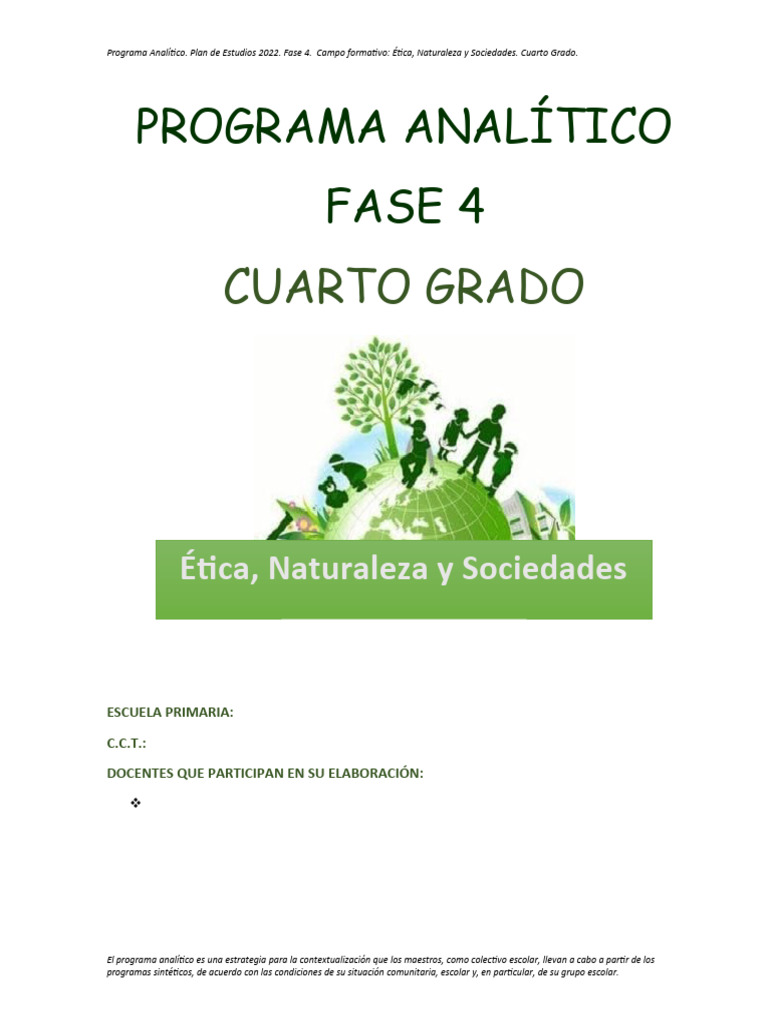Programa Analítico Ética 4to Grado Fase 4 | PDF | Plan de estudios ...