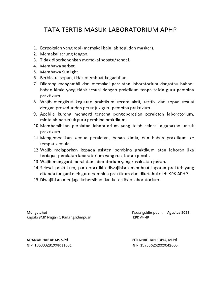 TATA TERTIB MASUK LABORATORIUM APHP | PDF