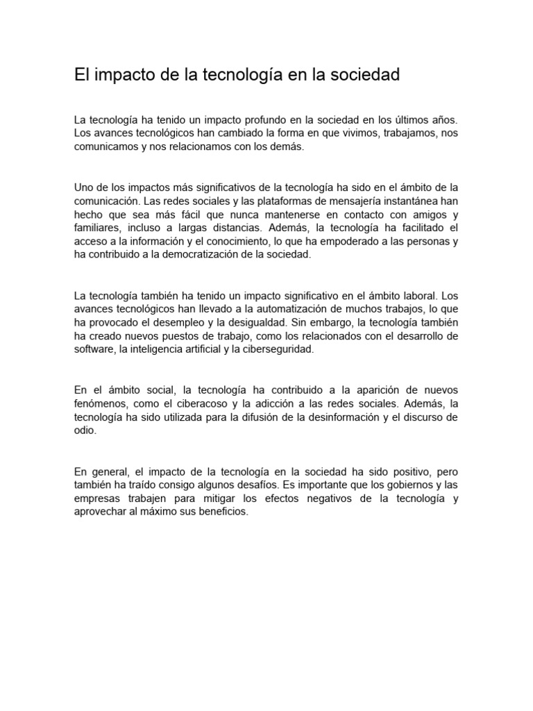 El Impacto de La Tecnología en La Sociedad | PDF | Ciencias sociales