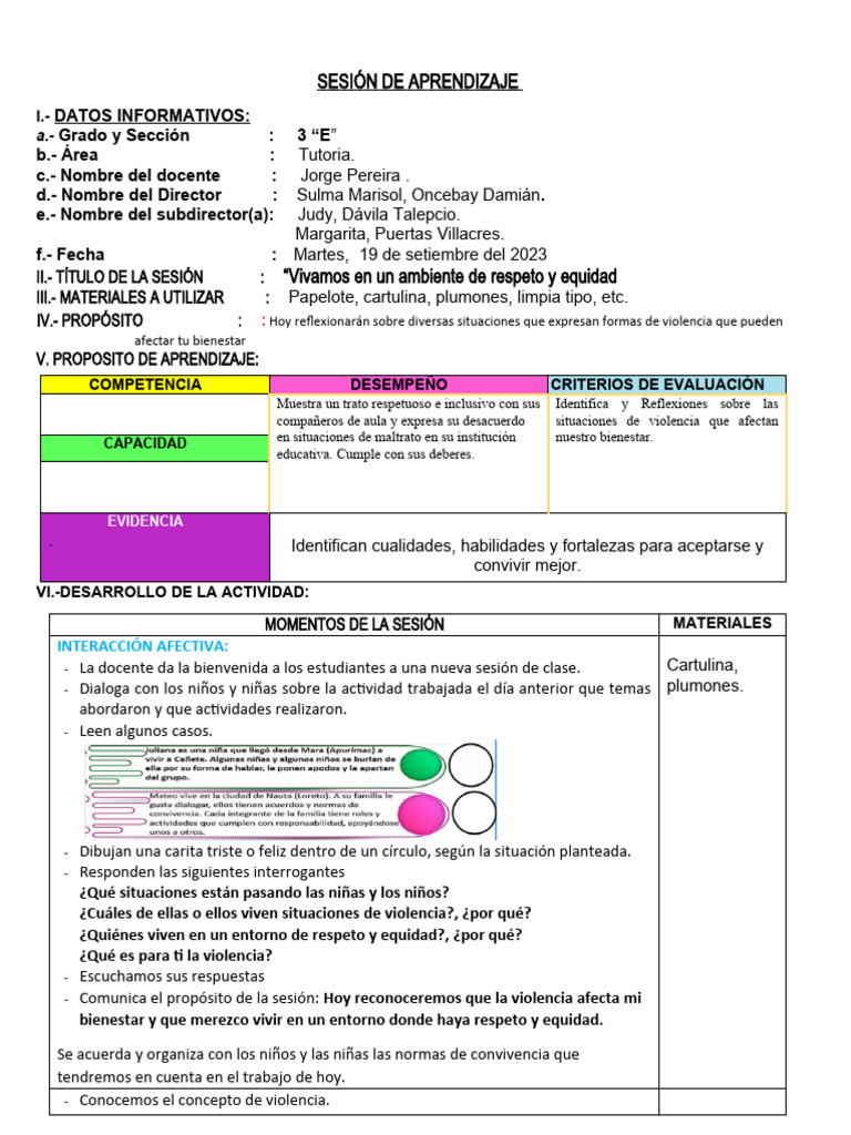 Sesion Tutoria Vivmas en Un Ambiente de Respeto y Equidad | PDF