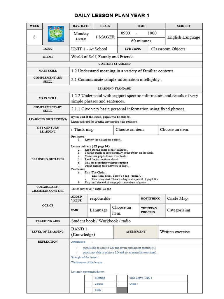 Daily Lesson Plan Year 1 | PDF | Lesson Plan | Learning