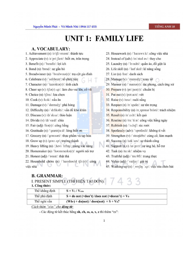 Global Success 10 Vocabulary & Grammar UNIT 1 | PDF