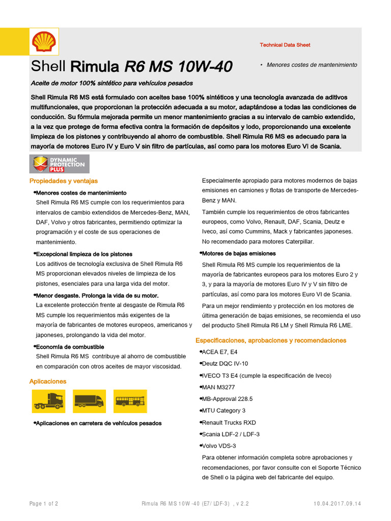 FT SH Rimula r6 Ms 10w 40 | PDF | Mercedes Benz | Camión