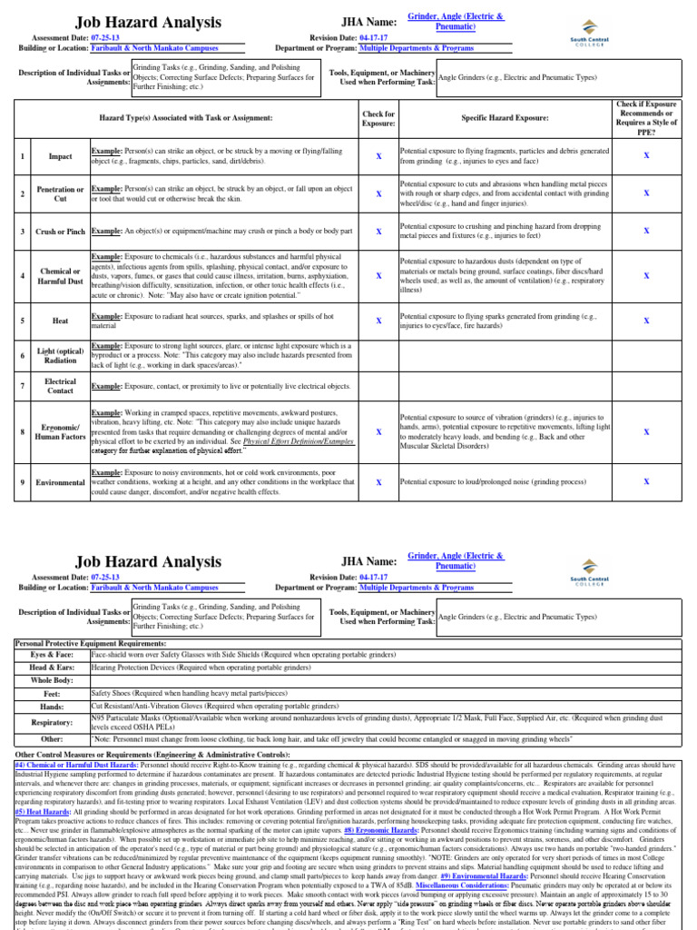Angle Grinder Hazard Assessment Guide | PDF | Hazards | Grinding ...