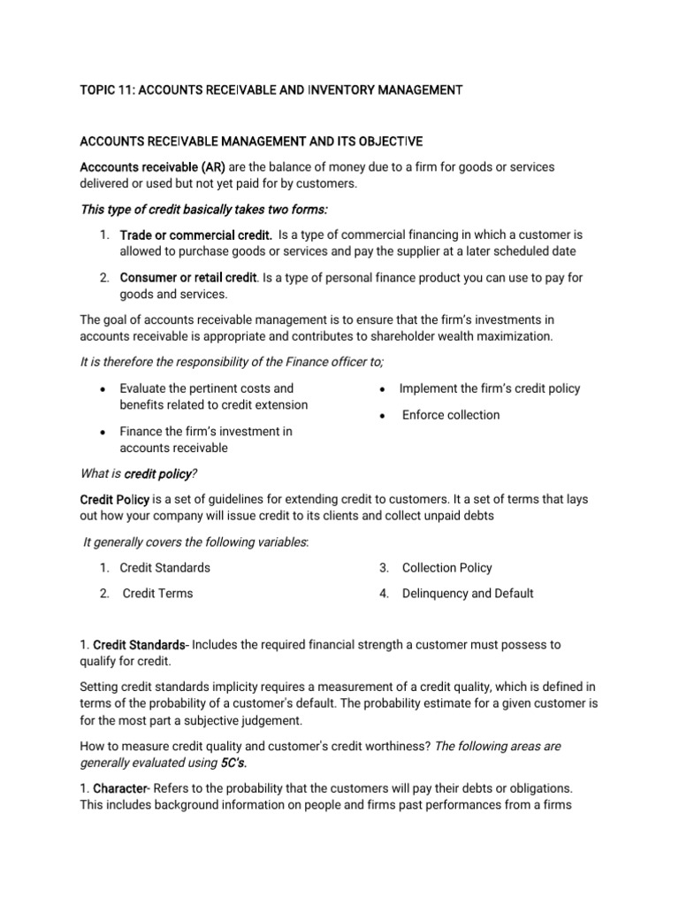 Accounts Receivable and Inventory Management | PDF | Credit | Finance ...