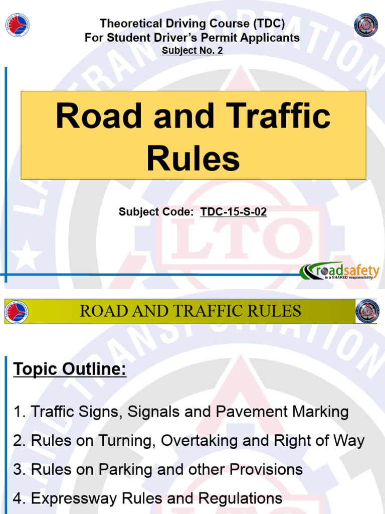 Tdc 15 s 02 road and traffic rules pdf traffic intersection road 