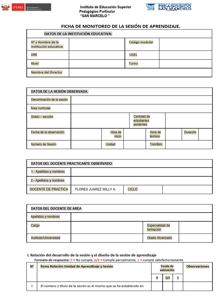 FICHA DE MONITOREO DE SESION de PRACTICAS DOCENTES | PDF | Maestros ...