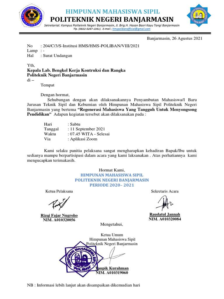 Contoh Surat Undangan Resmi | PDF