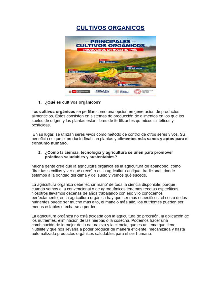 Cultivos Orgánicos: Beneficios y Tipos | PDF | Agricultura ecológica ...