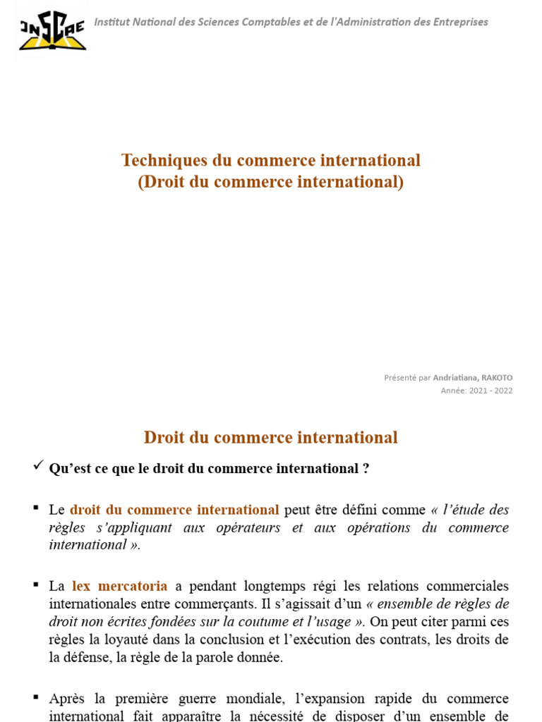 Introduction au Droit du Commerce International | PDF | Arbitrage ...