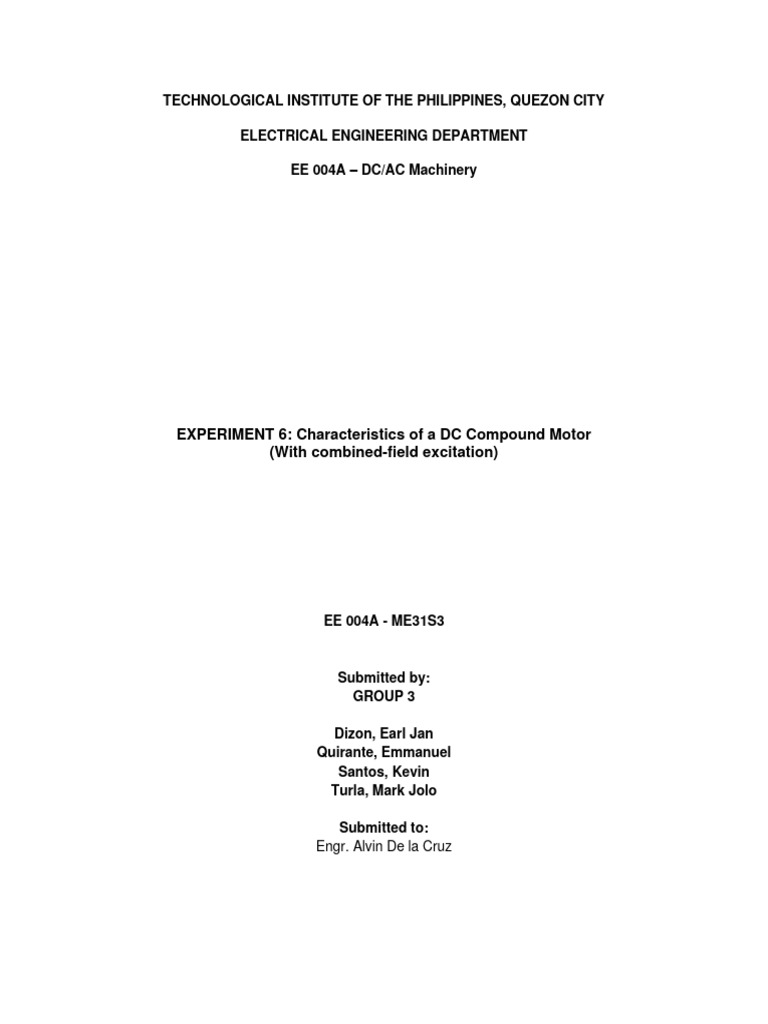 GROUP 3 Experiment 6 PDF Electric Motor Electric Generator