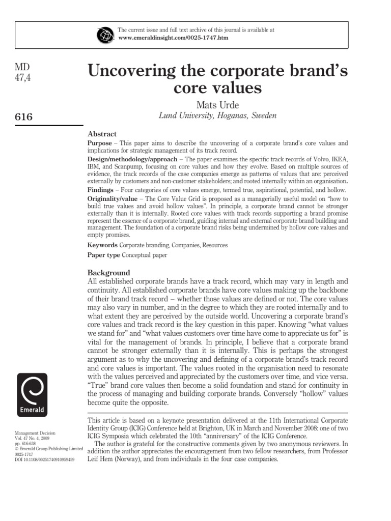 Urde 2009 | PDF | Brand | Strategic Management