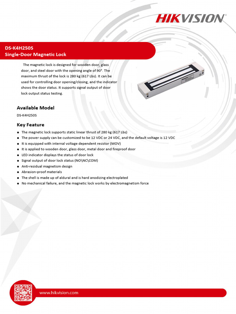 DS K4H250S Single Door Lock Datasheet V1.0 20220926
