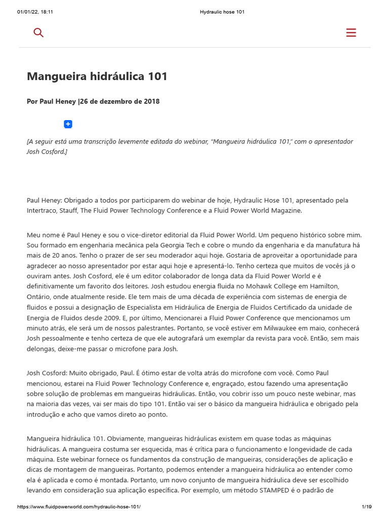 Hydraulic Hose 101 Mangueira Hidráulica 101 Pdf