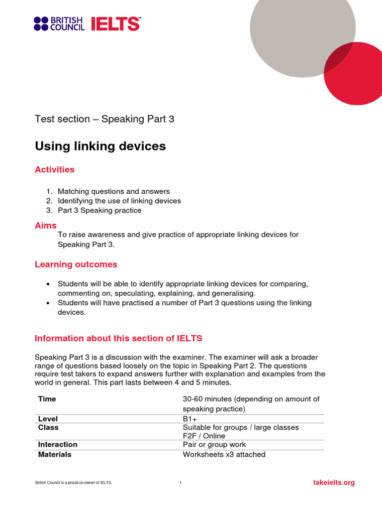 Linking Words Instructions Pdf International English Language