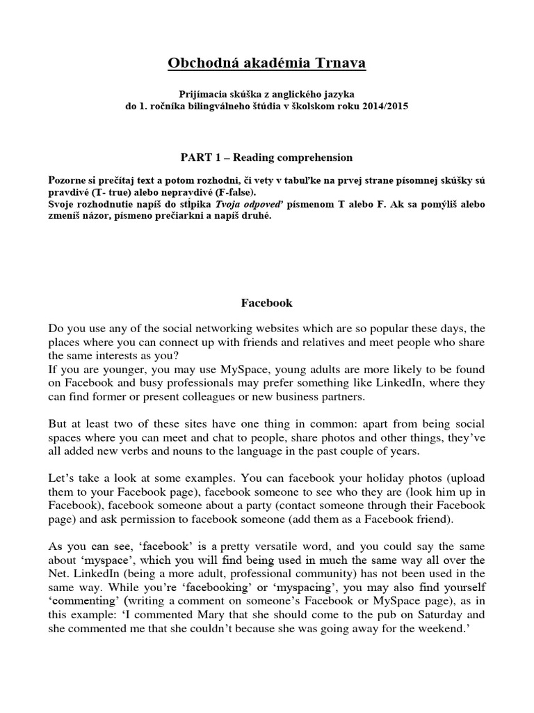 Testy na prijimacky anglicky jazyk oa trnava aj 14 15 pdf facebook