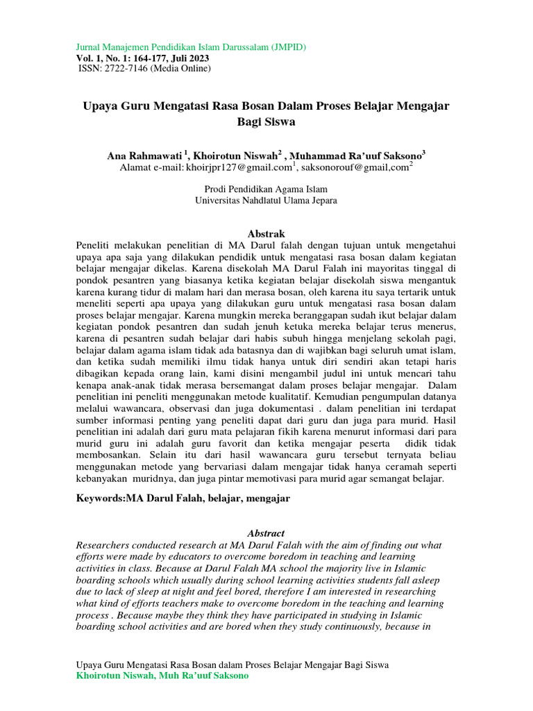 Upaya Guru Mengatasi Rasa Bosan Dalam Proses Belajar Mengajar Bagi ...