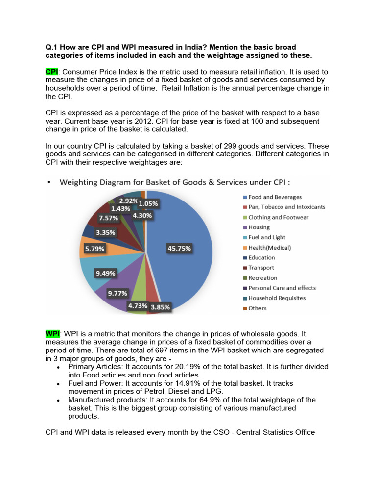 CPI WPI India PDF Consumer Price Index Inflation