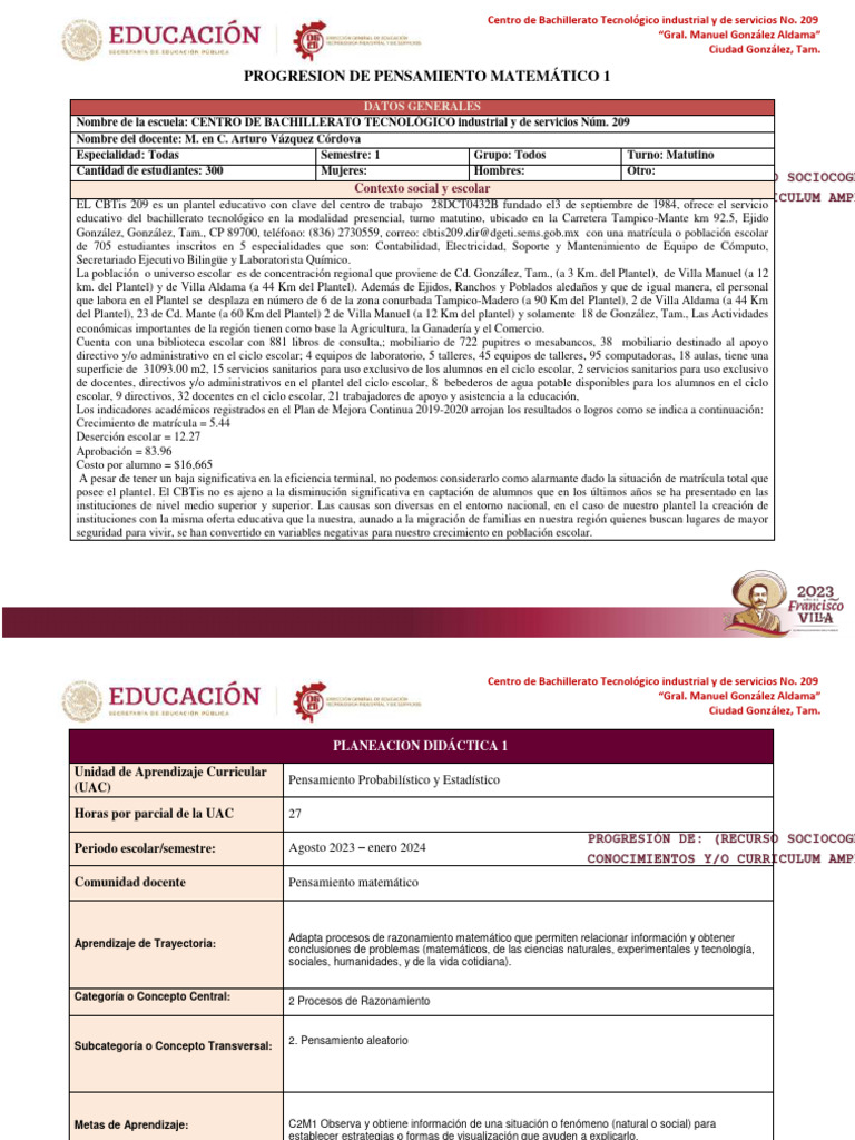 Planeación Didáctica de Matemáticas 1 | PDF | Evaluación | Plan de estudios