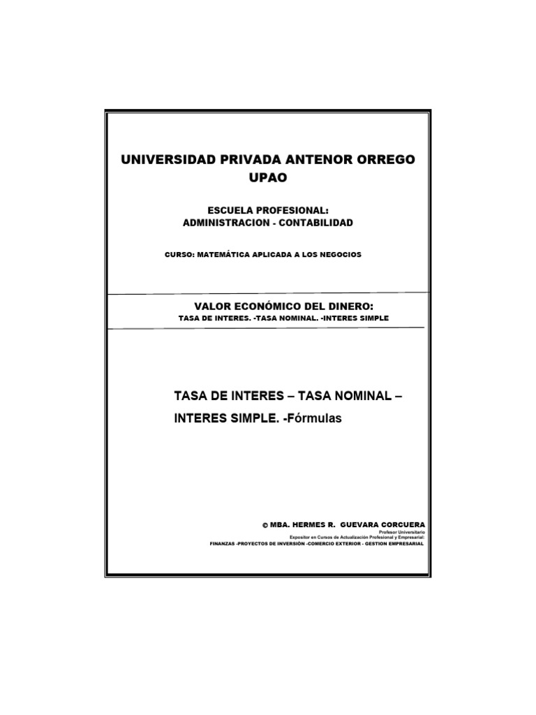Interés Simple y Tasa Nominal en Finanzas | PDF | Interés | Tasas de ...