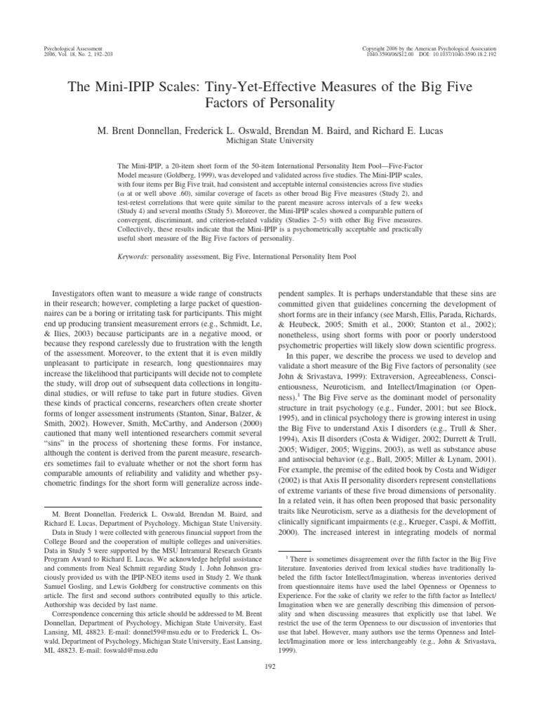 The Mini-IPIP Scales: Tiny-Yet-Effective Measures of The Big Five ...