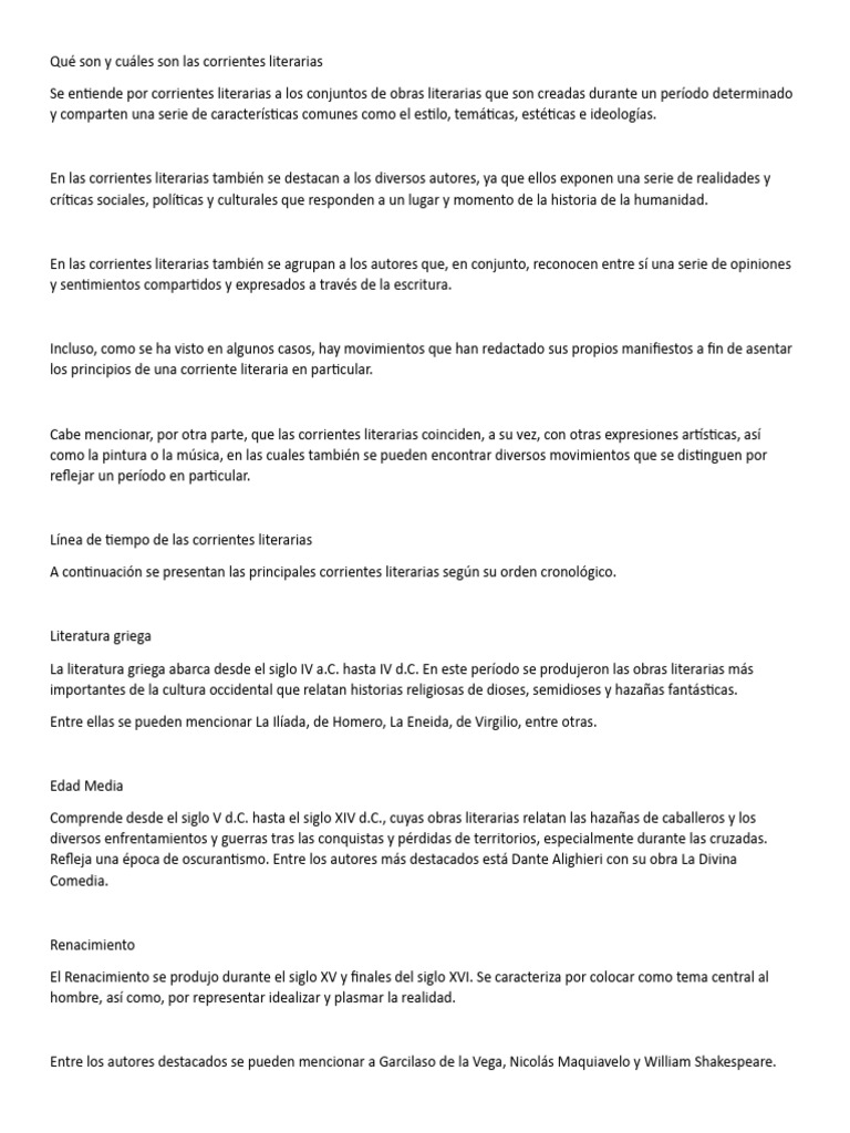 Corrientes literarias y sus características | PDF | Vanguardia ...
