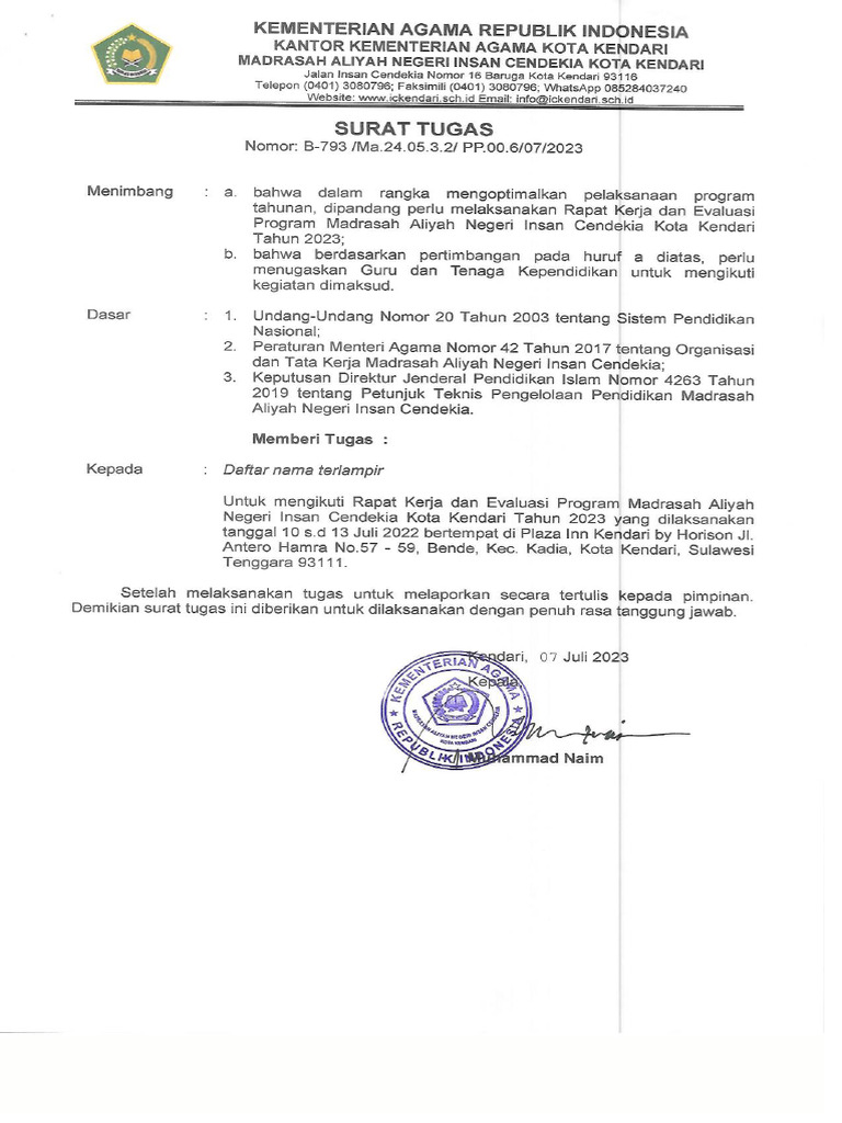 Surat Tugas RAKER 2023 | PDF