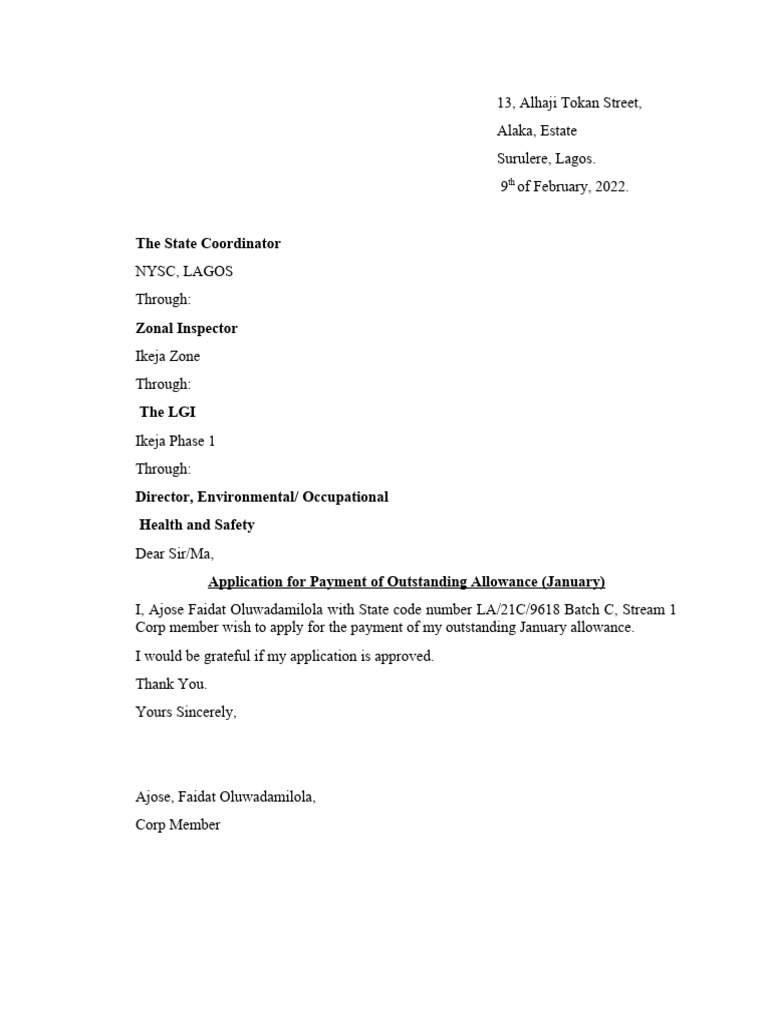 Application for January Allowance Payment | PDF