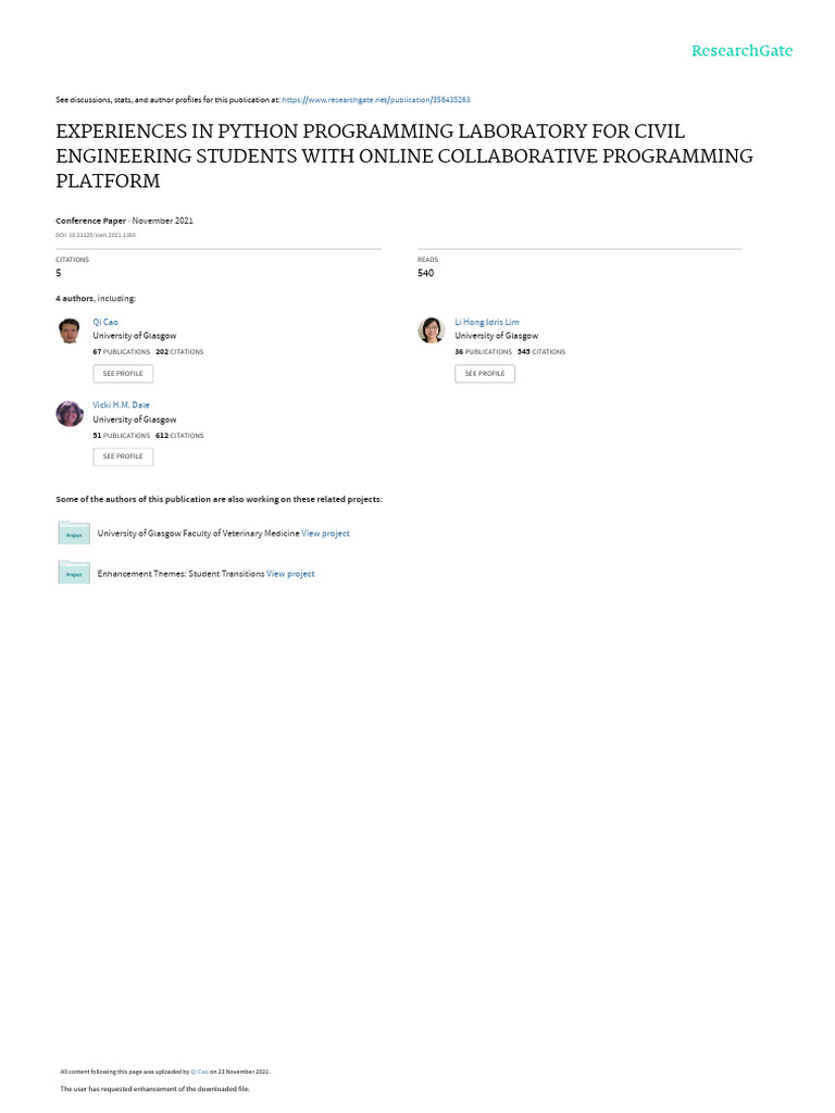 Experiences in Python Programming Laboratory For Civil Engineering